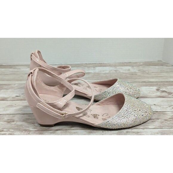 Olive & Edie Tiffany Womens Size 4 M Pink Rhinestone Round Toe Pump Wedge Heel - Picture 1 of 11